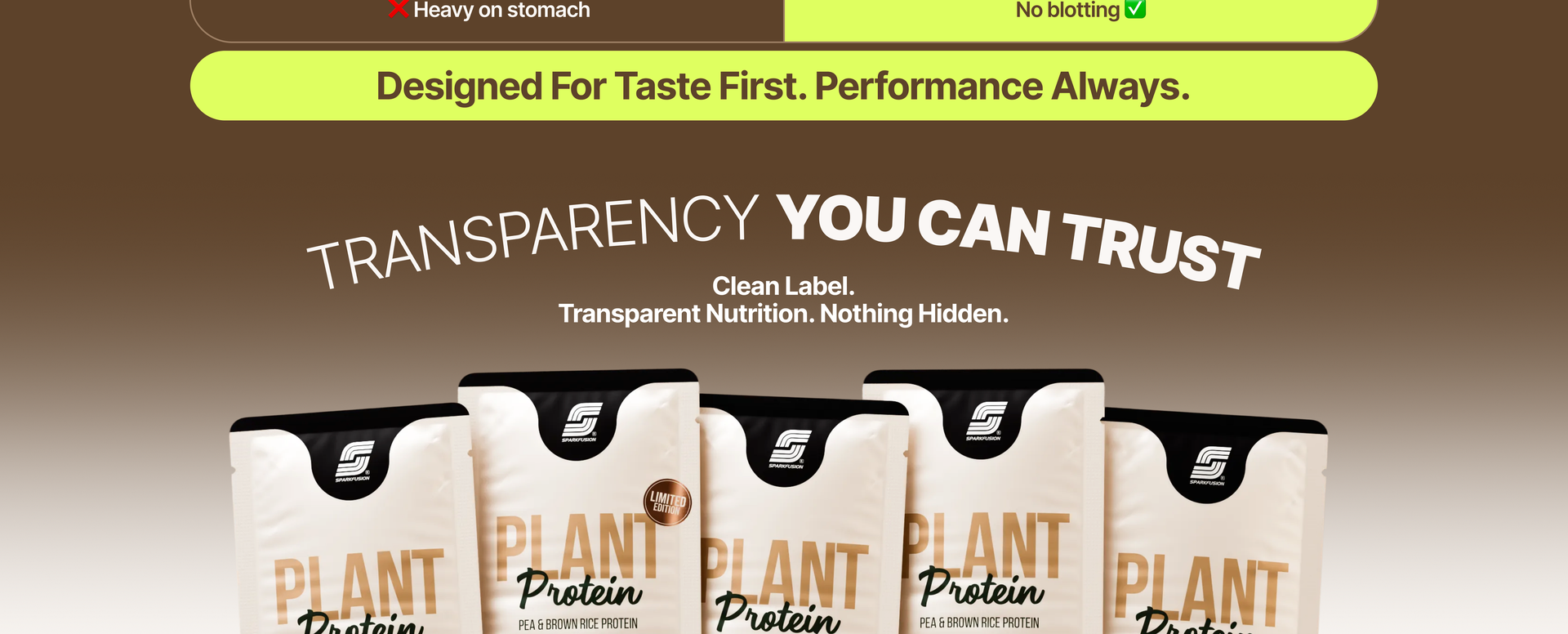 Sparkfusion Plant Protein Powder Isolated Pea & Brown Rice Protein | 25g Protein per Sachet | 5.5g BCAA | Vegan, Gluten Free & Sugar Free | Triple Chocolate Flavour | Pack of 10 Sachets