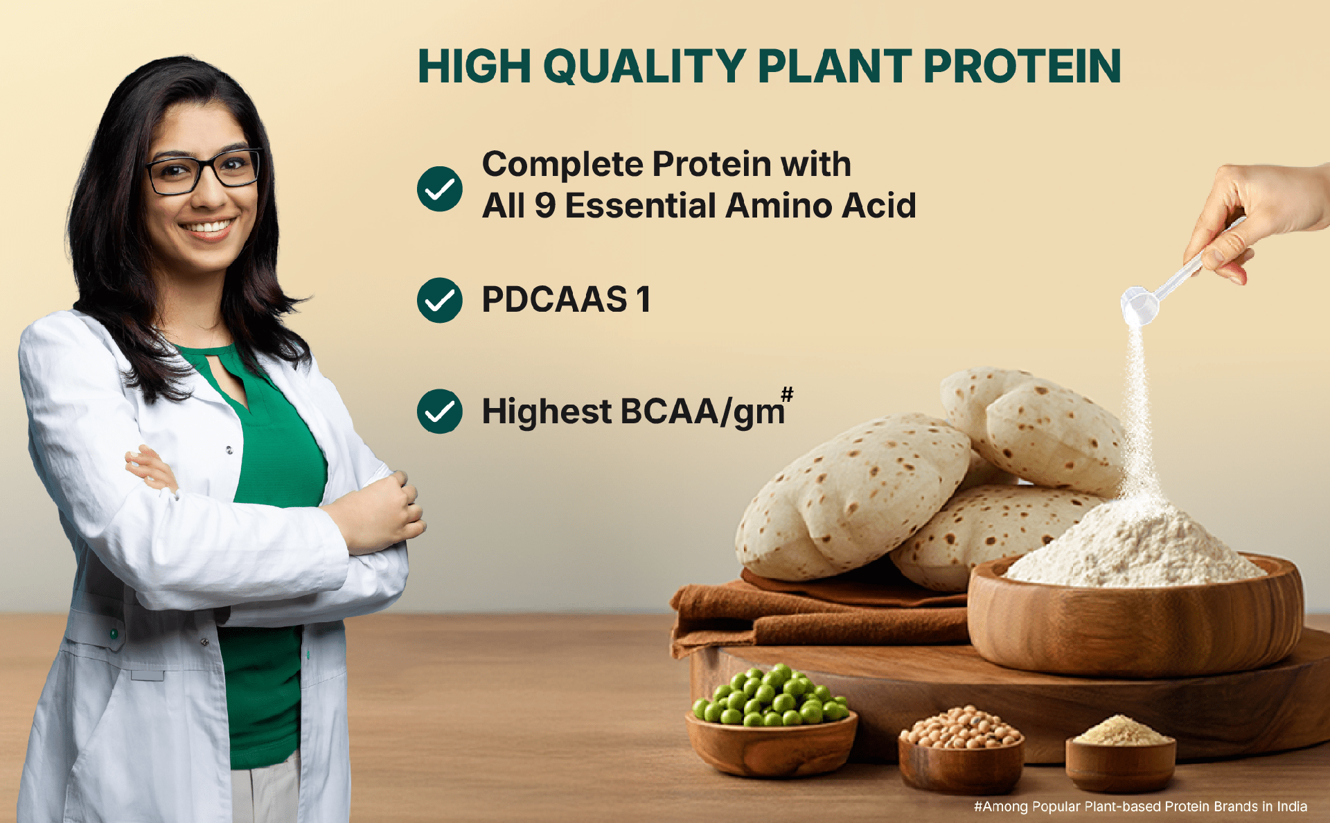 Good Monk Plant Protein for Rotis | Additional 30 gm protein in 6 Rotis | From Pea, Brown Rice & Soy | Clean Protein & Gut Friendly Probiotics | All Essential Amino Acids | Stronger Muscles | Add to Atta - No Taste Change | No Added Sugar/Sweetener | 460 gm