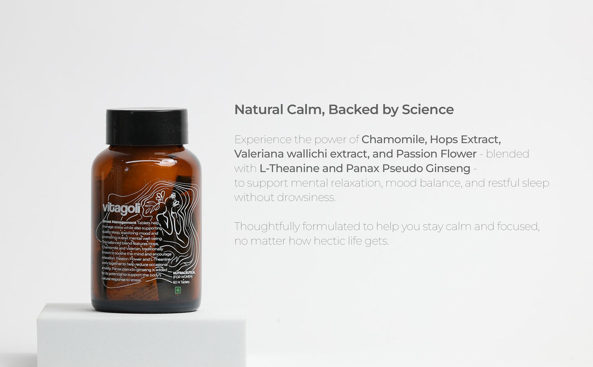 Anxiety Stress Relief Mood Calm Tablets Promote Relaxation, Better Sleep & Focus | L-Theanine, Chamomile, Valerian Root, Passion Flower, Hops & Panax Ginseng | Non Habit Forming | 60 Tablets