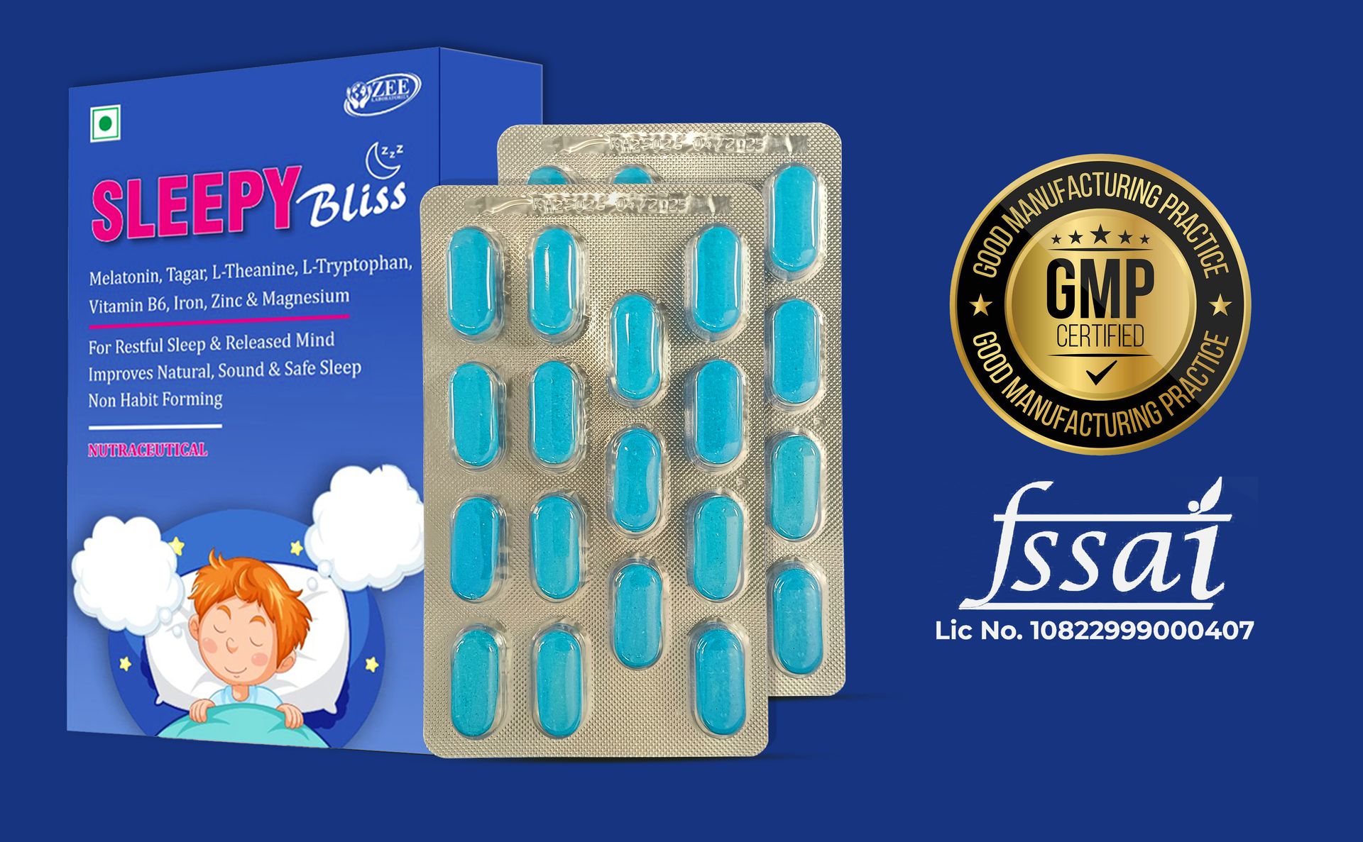 Sleepy Bliss Melatonin 10mg with Tagar Extract 100mg | Natural Sleep Aid Supplement for Men & Women | Deep & Restful Sleep | Non-Habit Forming | 30 Veg Tablets - Pack of 02