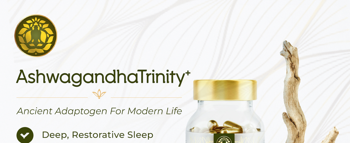 AshwagandhaTrinity+™ | Premium 5-herb Ayurvedic Supplement | Not just Ashwagandha: Also Contains Mandukparni, Shankhpushpi, Jatamansi & Marich | Deep & Restorative Sleep, Mental Clarity, Vitality & Cognitive Wellness | | 60 Vegetarian Capsules | Ayush Premium
