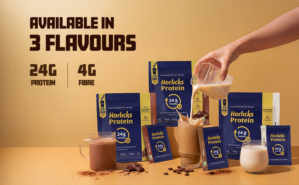 Horlicks, Unflavoured, Protein Powder, 1 Kg, for Gut Health, with Fermented Yeast Protein (79%), Free from Added Preservatives, Convenient Daily Sachets, for Men and Women, 28 Sachets