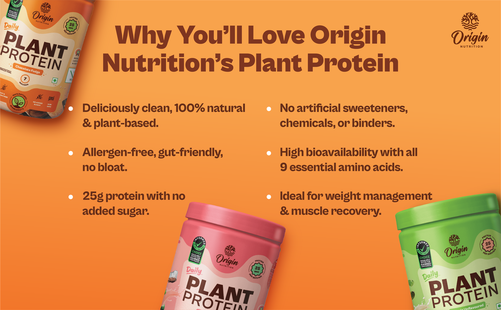 Origin Nutrition Plant Protein | Unflavoured |25g Pea & Pumpkin Seed Blend | No Flavour, No Sweeteners, Heat Stable | All Essential Amino Acids | Gut-Friendly, No Bloat | Lab-Tested |8 Servings, 260g Jar