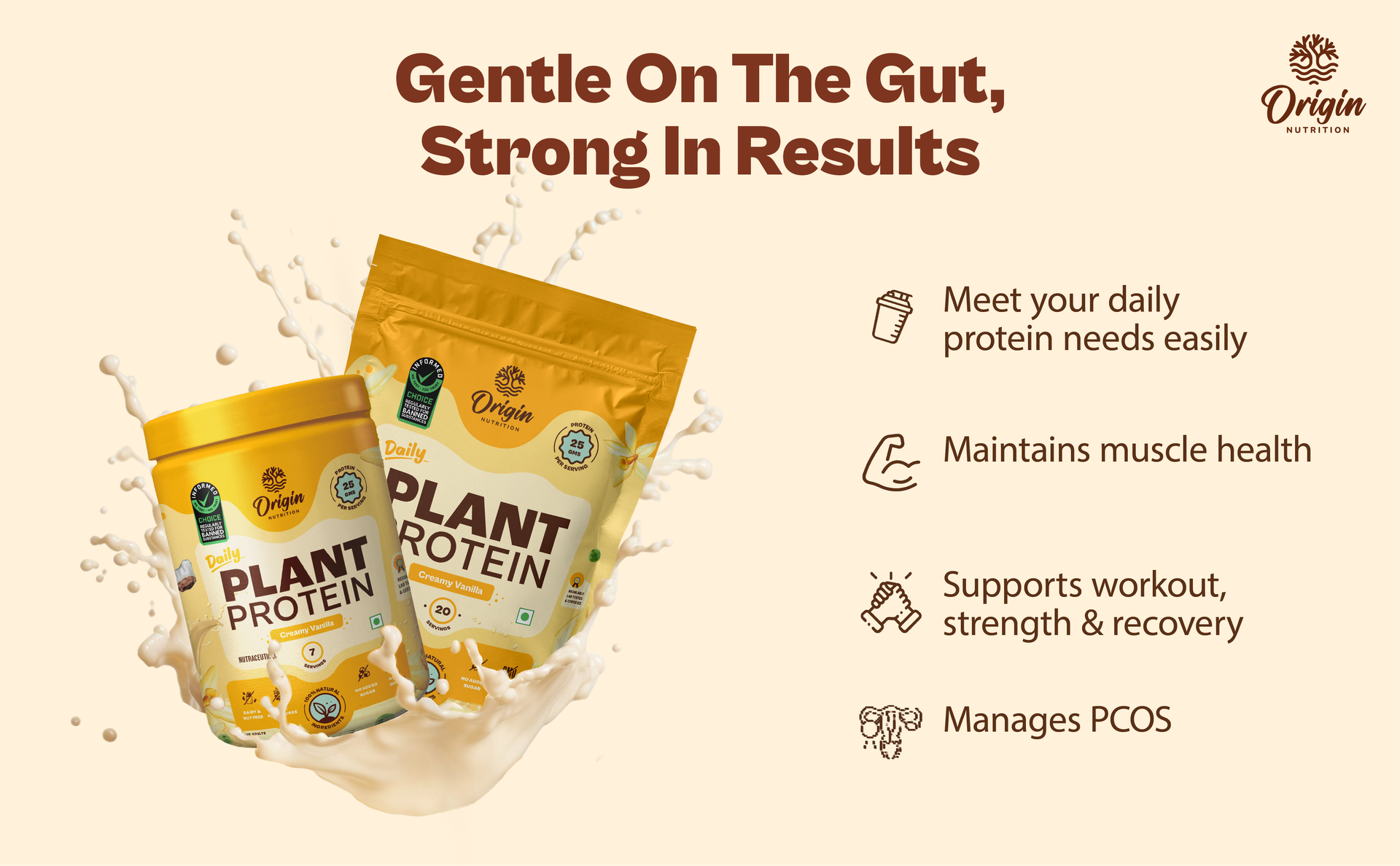 Origin Nutrition Plant Protein | Unflavoured |25g Pea & Pumpkin Seed Blend | No Flavour, No Sweeteners, Heat Stable | All Essential Amino Acids | Gut-Friendly, No Bloat | Lab-Tested |8 Servings, 260g Jar