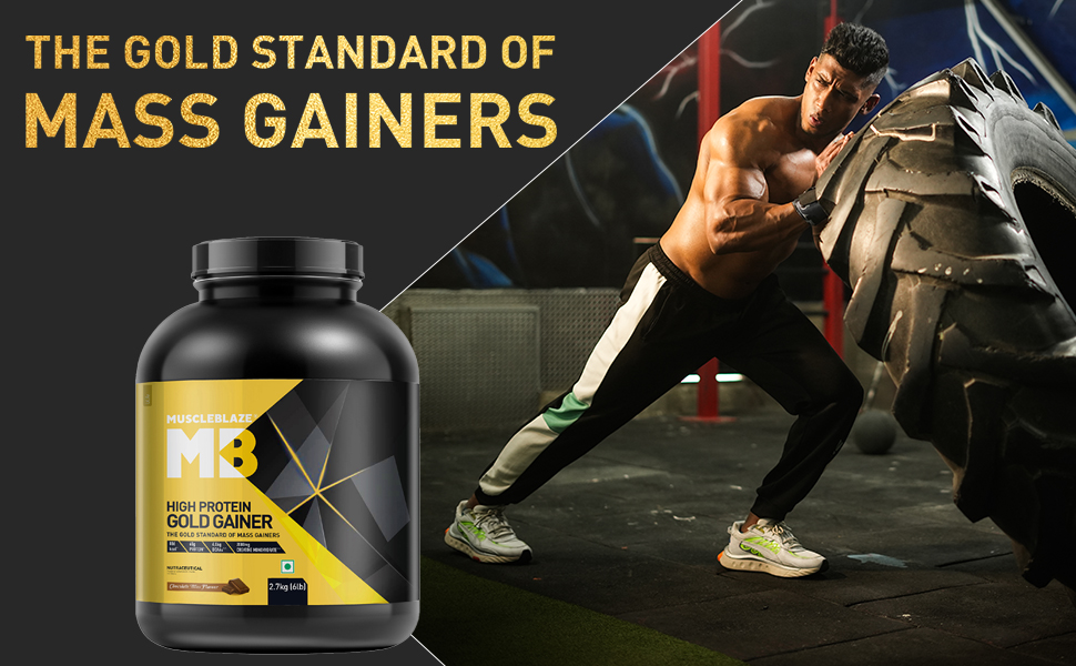 MuscleBlaze High Protein Gold Gainer, Chocolate, 3kg (6.6lbs)