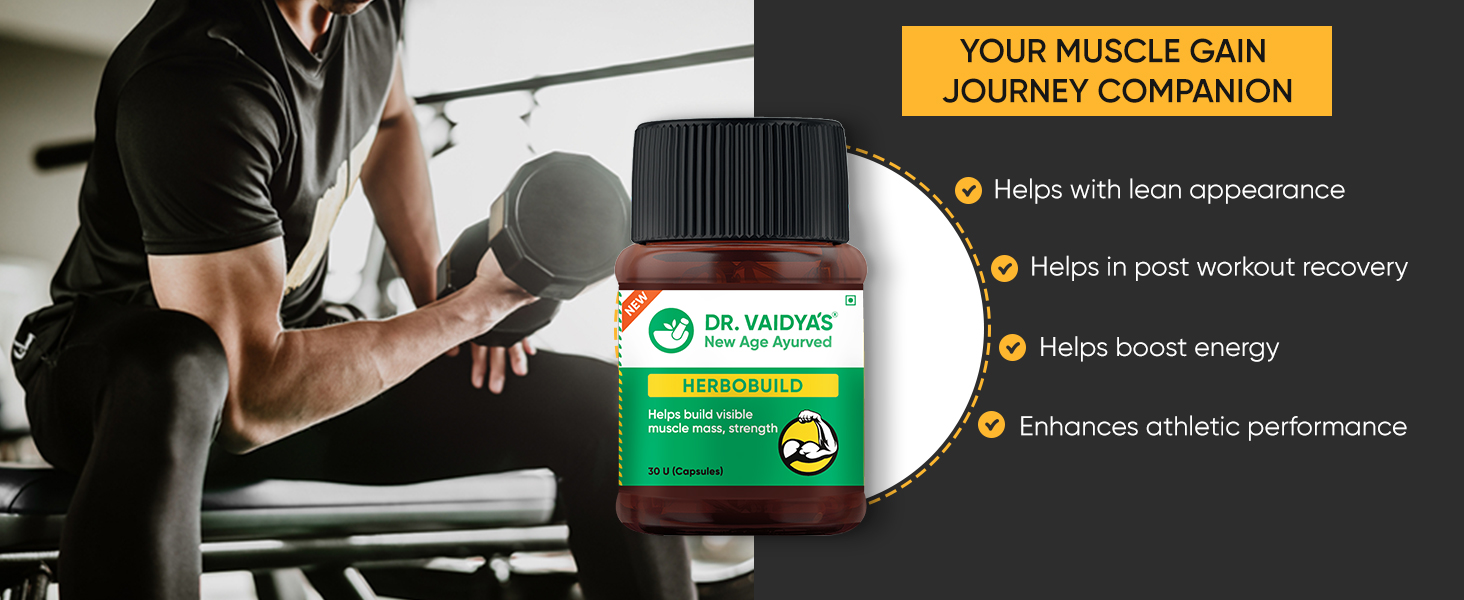 Dr. Vaidya’s Herbobuild Mass Gainer for Men | Ayurvedic Weight Gainer Capsules for Muscle Gain, Strength & Stamina | Safe & Natural Mass Gainer for Men - 30 Capsules (Pack of 2)
