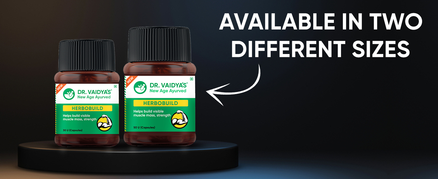 Dr. Vaidya’s Herbobuild Mass Gainer for Men | Ayurvedic Weight Gainer Capsules for Muscle Gain, Strength & Stamina | Safe & Natural Mass Gainer for Men - 30 Capsules (Pack of 2)