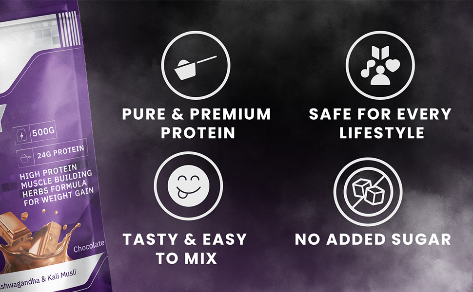 SOS Nutrition Mass Gainer Protein & Herbs, 24g Whey Protein Chocolate 500g