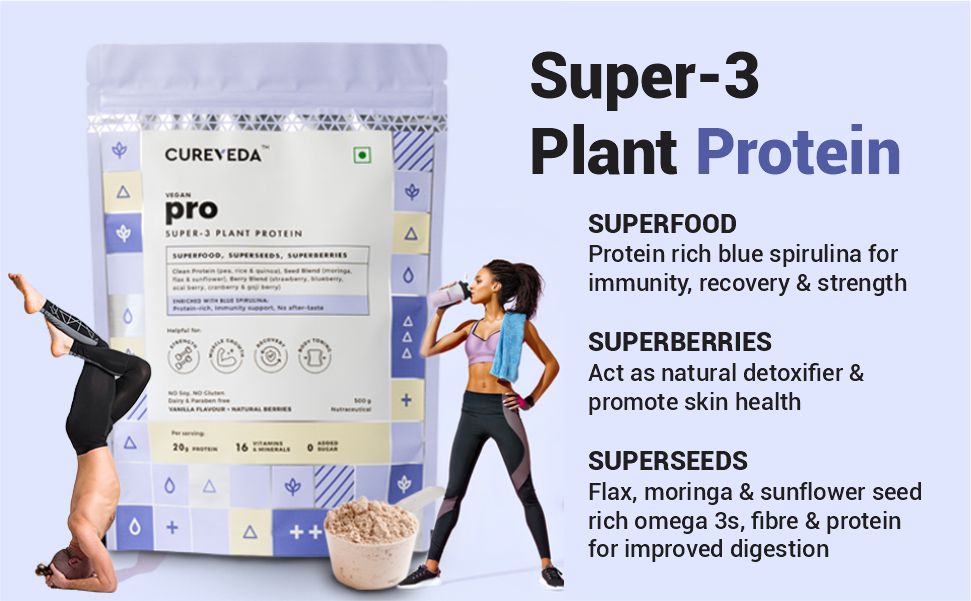 Cureveda Pro+ Chia Hydrolyzed Plant Protein Powder | 26g Protein, 4.7g BCAA | Canadian Pea Protein Isolate + Whole Chia Seeds | Vegan, Easy to Digest, No Stevia, No Gums 500gms