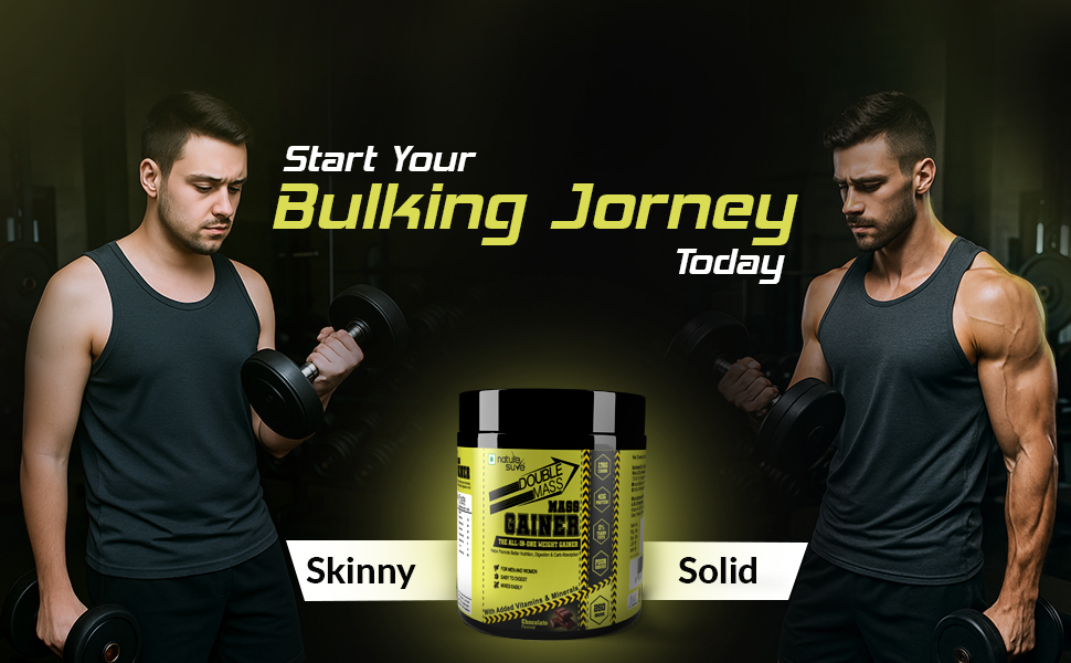 Nature Sure Double Mass Chocolate Flavored Mass Gainer with Whey Protein and Enzymes, Free Scoop Inside - 1 Pack (250 Grams)
