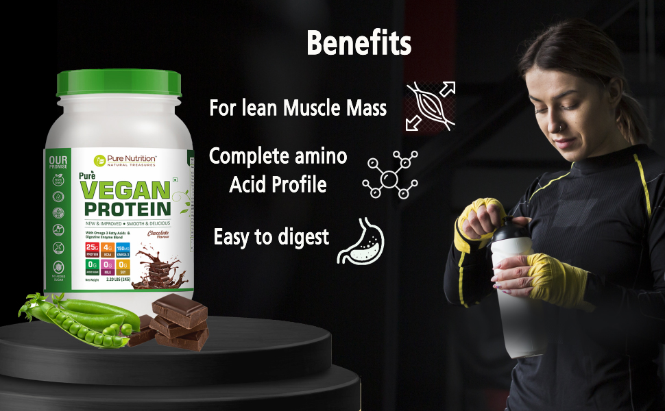Pure Nutrition Plant Protein Powder with Pea & Brown Rice Protein | 25g Plant Based Protein with Flaxseed Omega 3 & Digestive Enzymes | Lactose Free Protein Powder for Men & Women | Plant Protein Powder for Muscle Recovery, Strength & Daily Nutrition Support - 1kg Chocolate Flavour