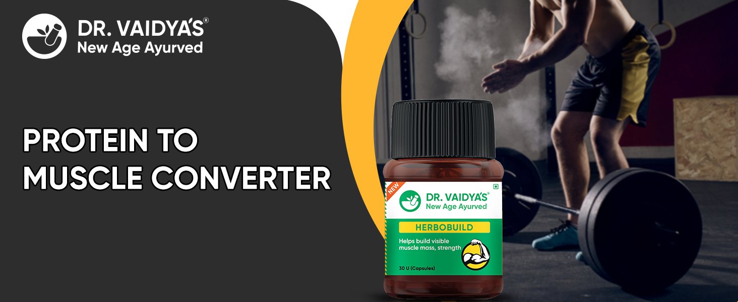 Dr. Vaidya’s Herbobuild Ayurvedic Muscle Supplement | Herbal Ayurvedic Supplement for Muscle Support (30 Capsules) (Pack of 1)
