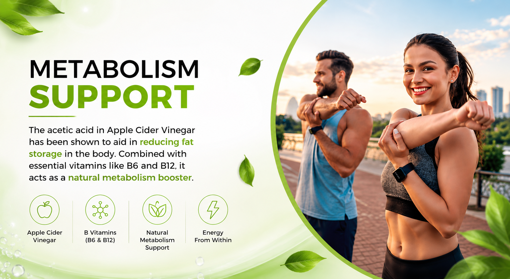 Metabolic Apple Cider Vinegar Effervescent Tablets – Green Apple Flavour | With Natural Extracts & Essential Vitamins | No Added Sugar, No Maltodextrin | Pack of 12 (15 Tablets Each)