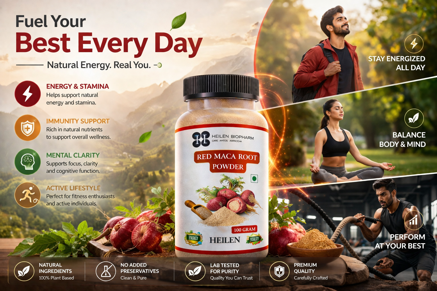 Heilen Biopharm Red Maca Root Powder 100 g | Natural Superfood Root | Traditionally Used Herbal Powder | For Smoothies & Daily Wellness | 100% Pure