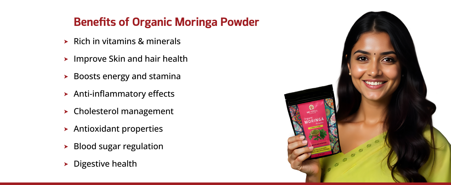 Organic Moringa Powder, 100% Natural, Helps in Weight Loss, Reduces Bad Cholesterol, Rich in Vitamins, Minerals & Antioxidants, 50gms