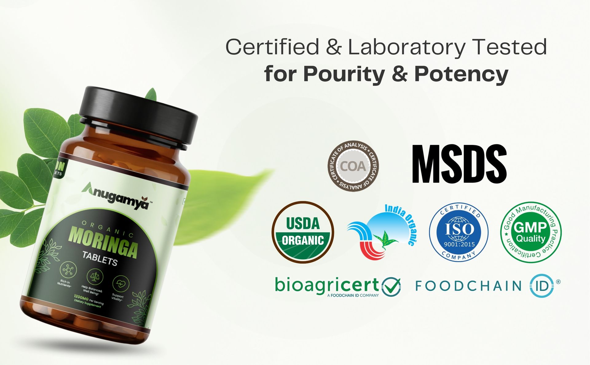 Organic Moringa Tablets 600mg | 60 Veg Tablets | Drumstick Leaf Tablets | USDA & India Organic Certified | No Additives | Daily Wellness Superfood | Made in India