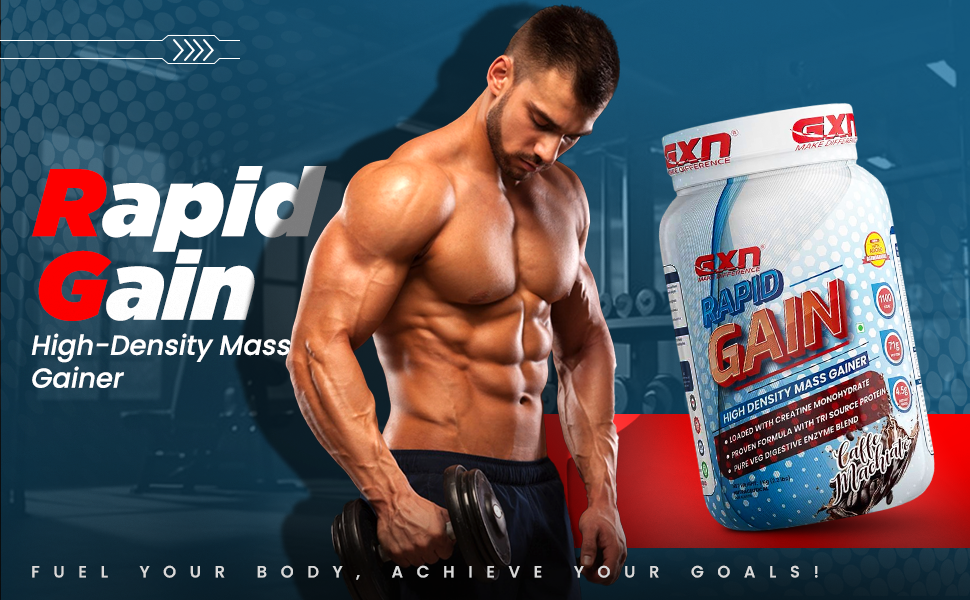 Greenex Nutrition (GXN) Rapid Gain 1 kg | 321.35kcal | 3g Creatine | Whey Protein Concentrate & Soy Protein Isolate | Caffe Macchiato | 13 Servings | Mass Gainer