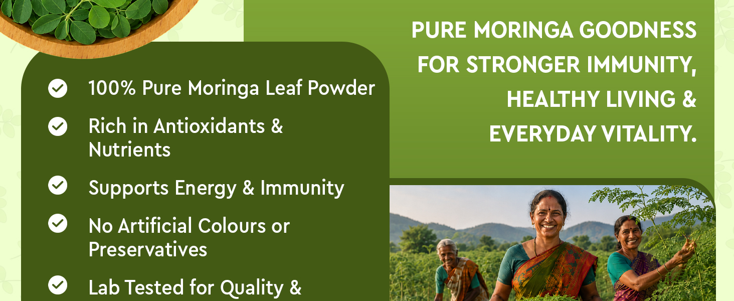 Organic Moringa Leaf Powder 1kg | Sahjan, Drumstick, Murungai Leaves | Ayurvedic Superfood for Energy, Immunity & Detox | Rich in Protein, Iron, Calcium, Vitamins | Natural & Lab Tested