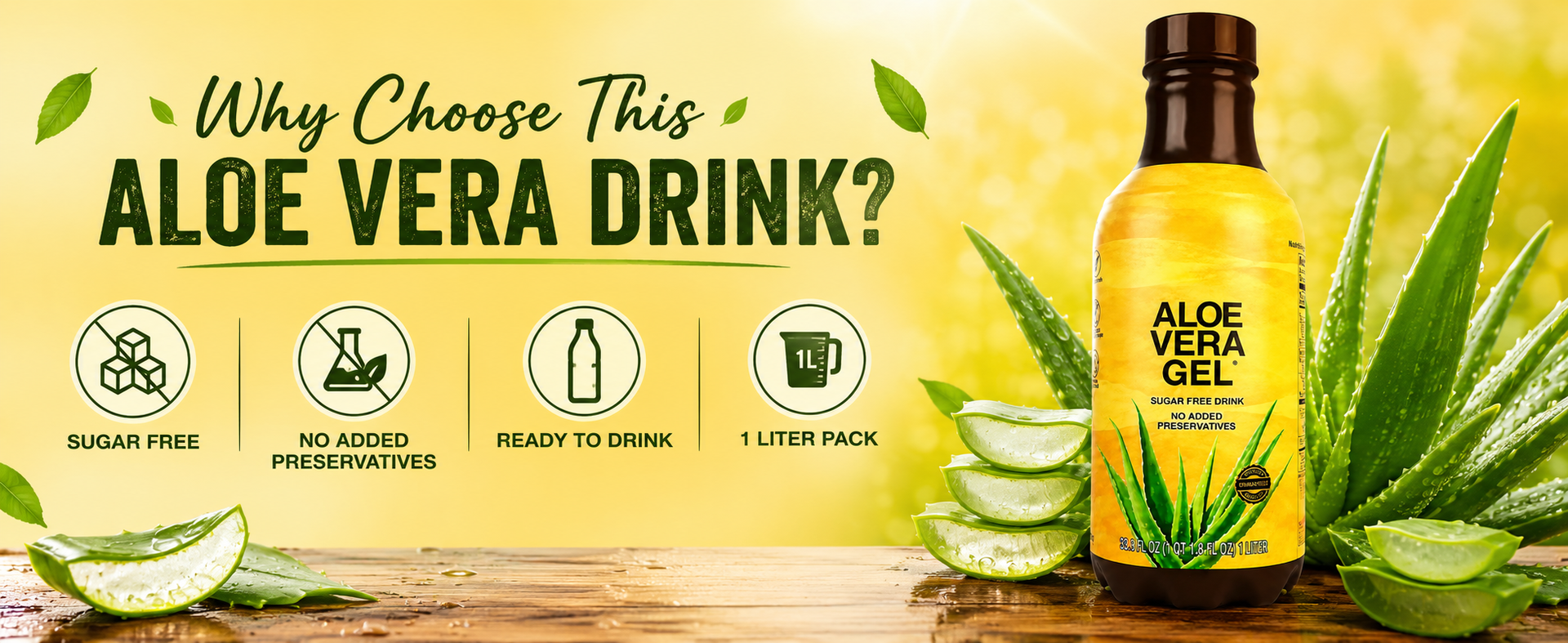 Aloe Vera Gel Drink, Sugar Free, No Added Preservatives, 1 Litre