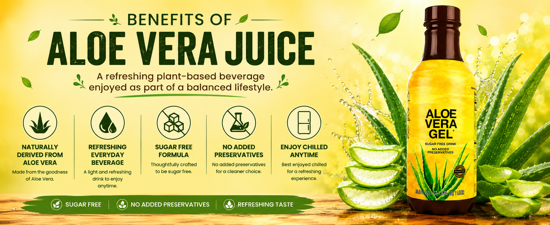 Aloe Vera Gel Drink, Sugar Free, No Added Preservatives, 1 Litre