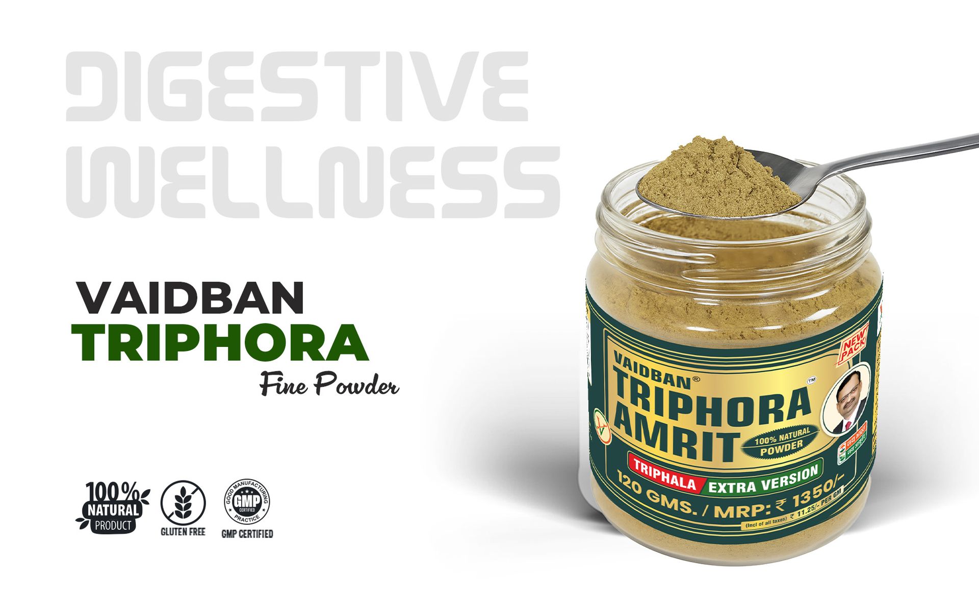 Vaidban Triphora Amrit (Triphala Extra Version) 120g - Traditional Ayurvedic Churna for Digestion, Constipation Relief & Detox | Pure Amalaki, Bibhitaki & Haritaki | Natural Colon Cleanse & Gut Health Supplement