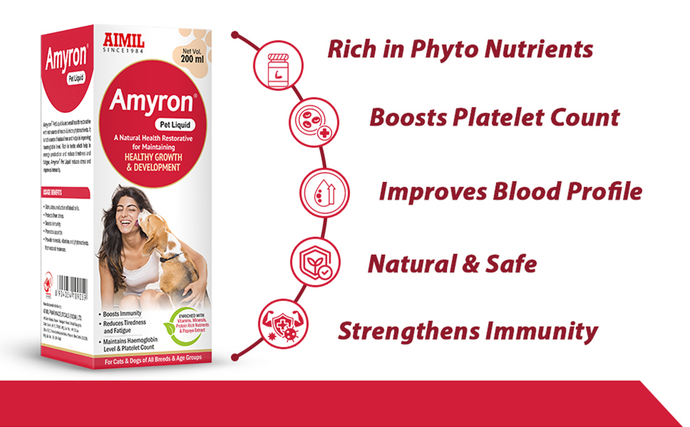 AIMIL Amyron Pet Liquid | Natural Health Restorative For Maintaining Healthy Growth & Development In Dogs & Cats | 200ml