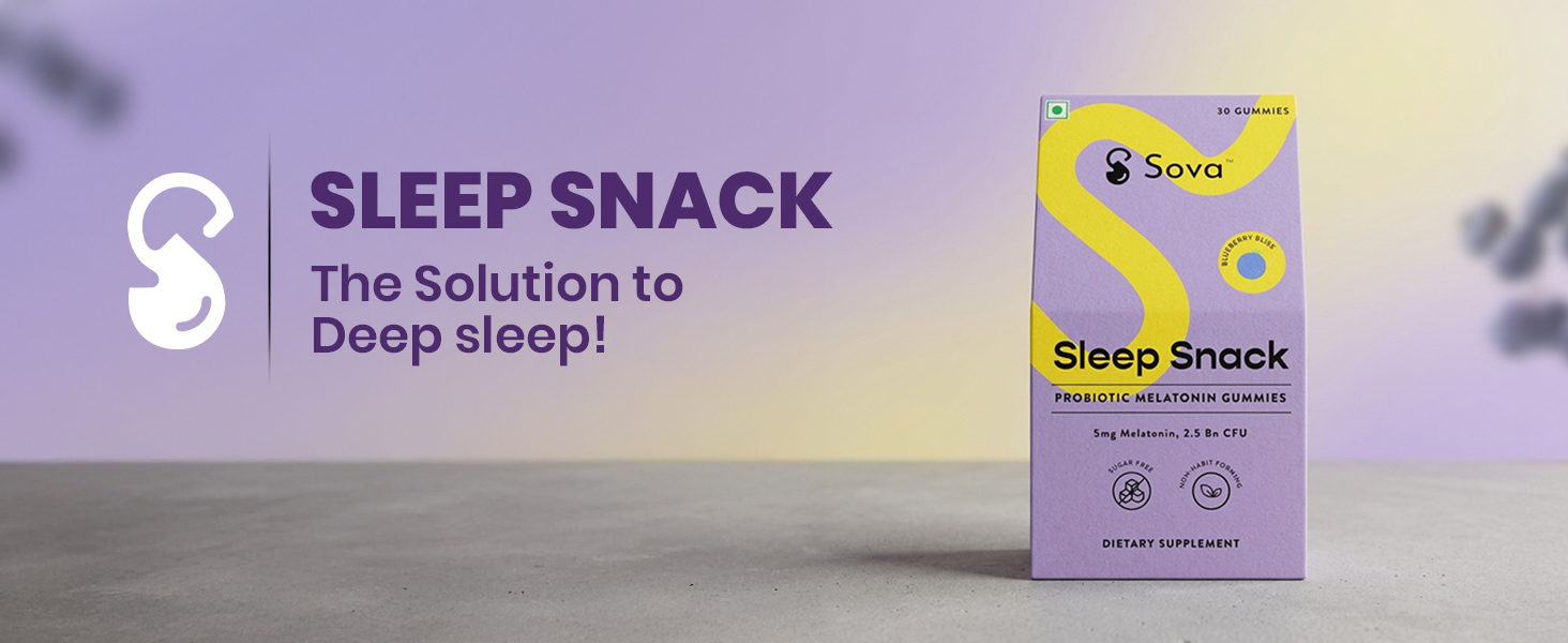 Sova Sleep Snack | Sugar Free Probiotic Melatonin Gummies | Deep Sleep | Relaxation & Stress Relief | Fall Asleep Faster | 5mg Melatonin | 2.5 Billion CFU | 30 Vegan Gummies | Non Habit Forming