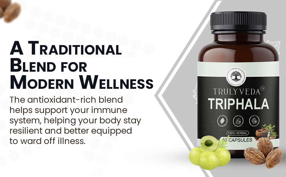 Triphala Capsules – Natural Blend of Amla, Haritaki, and Bibhitaki | Plant-Based Supplement in Easy-to-Swallow Capsules for Daily Use - 60 Tablets