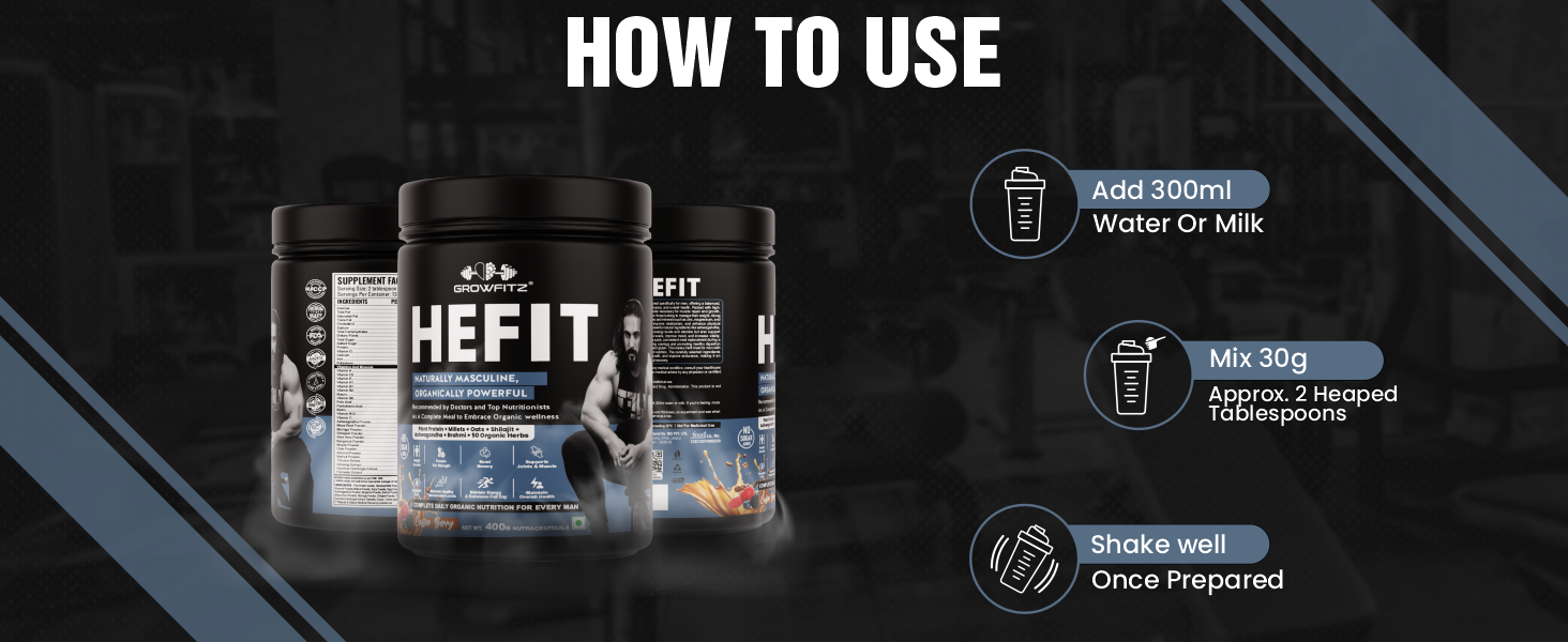 Growfit Hefit 100% Natural Plant Protein Powder 400g | 12g Protein - Pea Isolate | Easy to Digest | Meal Supplements for Muscle Growth & Recovery | 50+ Organic Herbs | No Added Sugar (Coffee Berry)