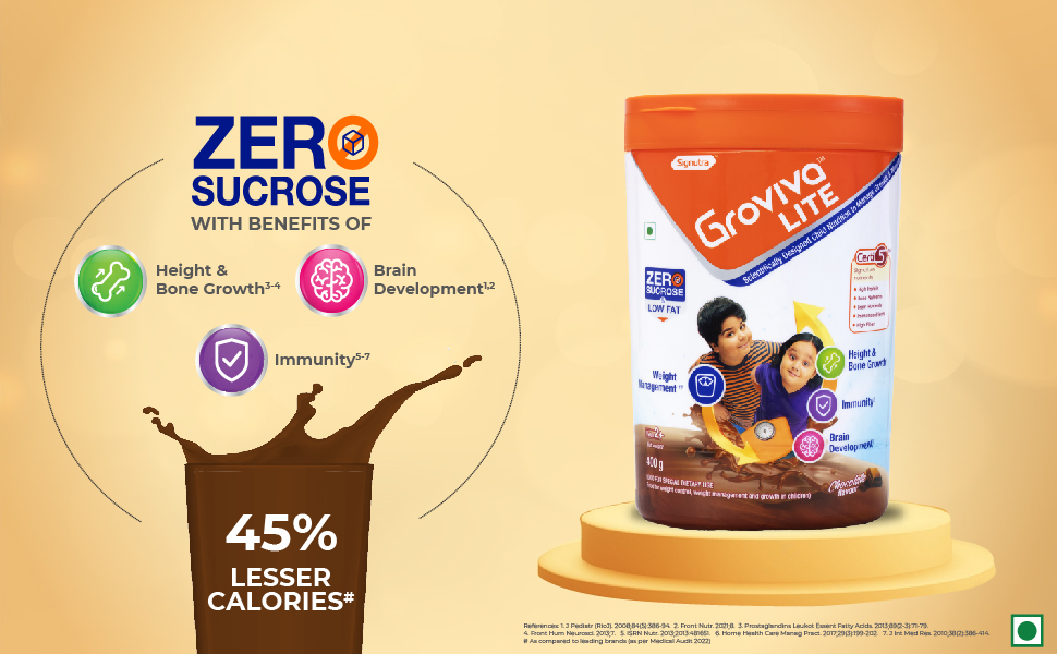 Groviva Lite Child Nutrition to Manage Growth and Weight (Chocolate, 400Grams)