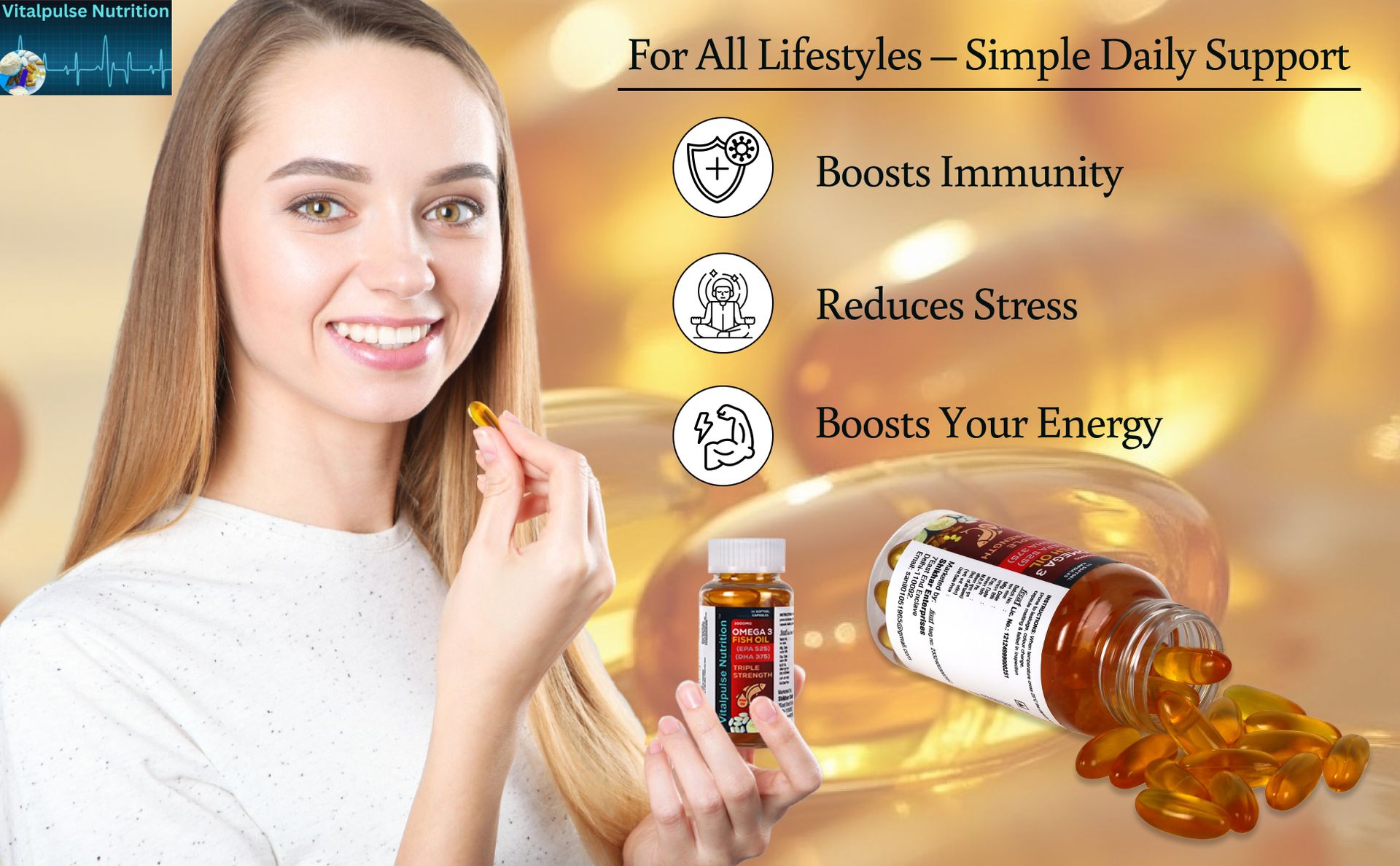 Omega 3 Fish Oil 1000mg | Triple Strength EPA 525mg & DHA 375mg | Heart, Brain, Joint & Eye Health | 50 Softgel Capsules