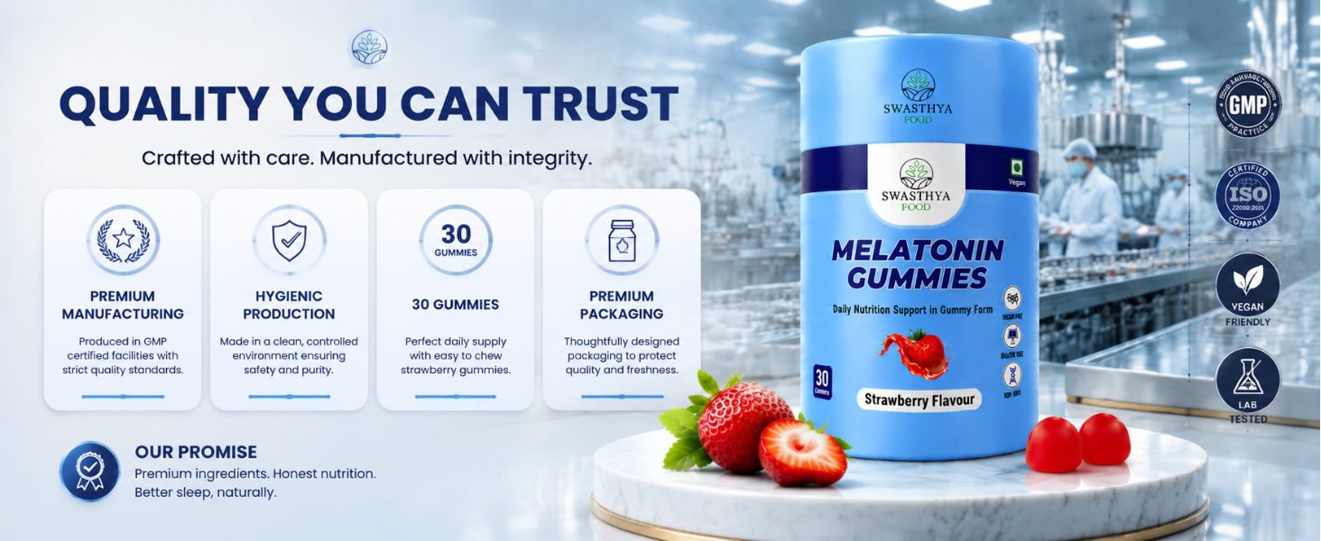 SWASTHYA AATA Melatonin Gummies Sugar Free Vegan & Gelatin Free Chewable Sleep Supplement For Adults Rich In Natural Bedtime Relaxation Nighttime Routine Support Strawberry Flavour