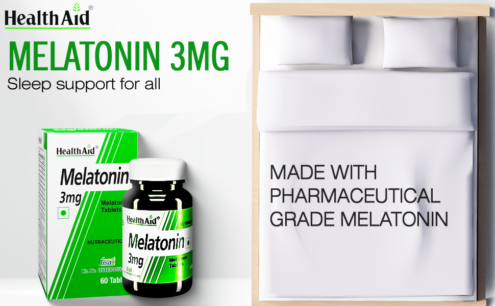 HealthAid Melatonin 3mg Supplement for Men & Women | Supports Relaxation, Restful Sleep & Healthy Sleep Cycle | 60 Tablets(Pack of 2)