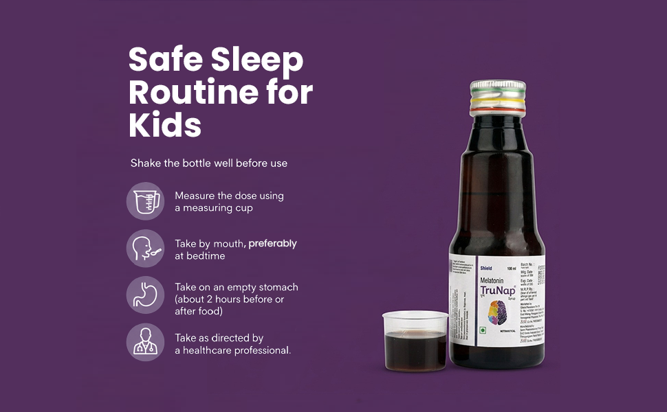 TRUNAP Melatonin Sleep Support Syrup 100 ml | 3 mg Melatonin | Supports Circadian Rhythm, Sleep Onset & Restful Sleep | Non Habit Forming | for 2+ Years