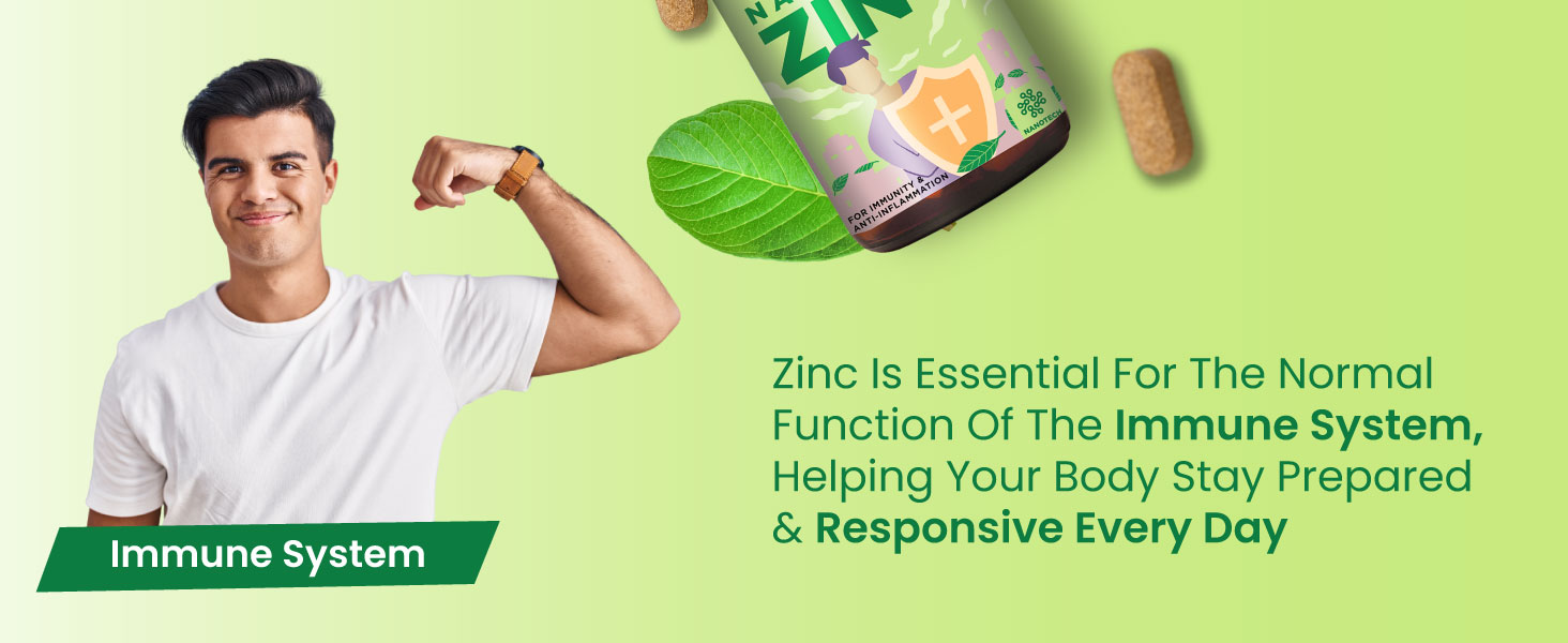 ZEROHARM Nano Zinc Tablets | Guava Leaves Extract | High Absorption Zinc Supplement for Immunity, Skin, Hair, Bone, Vision & Cognitive Health | For Men & Women | 600mg per Serving | 60 Veg Tablets