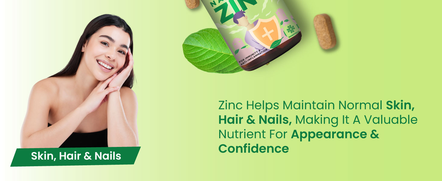 ZEROHARM Nano Zinc Tablets | Guava Leaves Extract | High Absorption Zinc Supplement for Immunity, Skin, Hair, Bone, Vision & Cognitive Health | For Men & Women | 600mg per Serving | 60 Veg Tablets