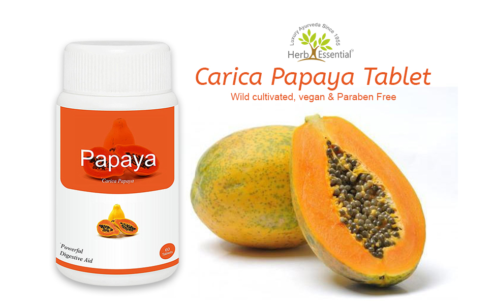 Herb Essential Papaya Tablets 500mg, Natural Digestive Support, 60 Tablets
