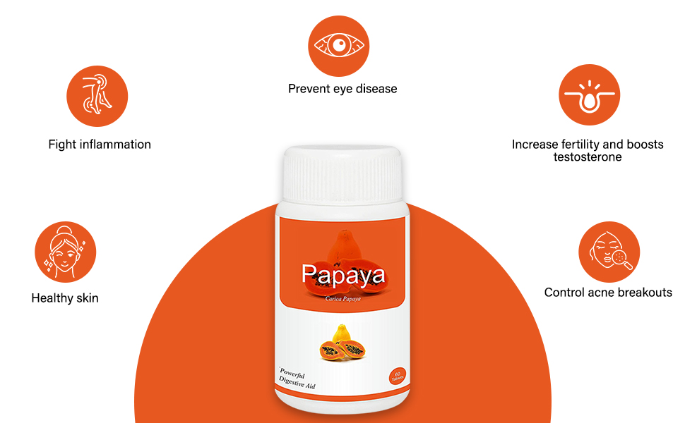 Herb Essential Papaya Tablets 500mg, Natural Digestive Support, 60 Tablets