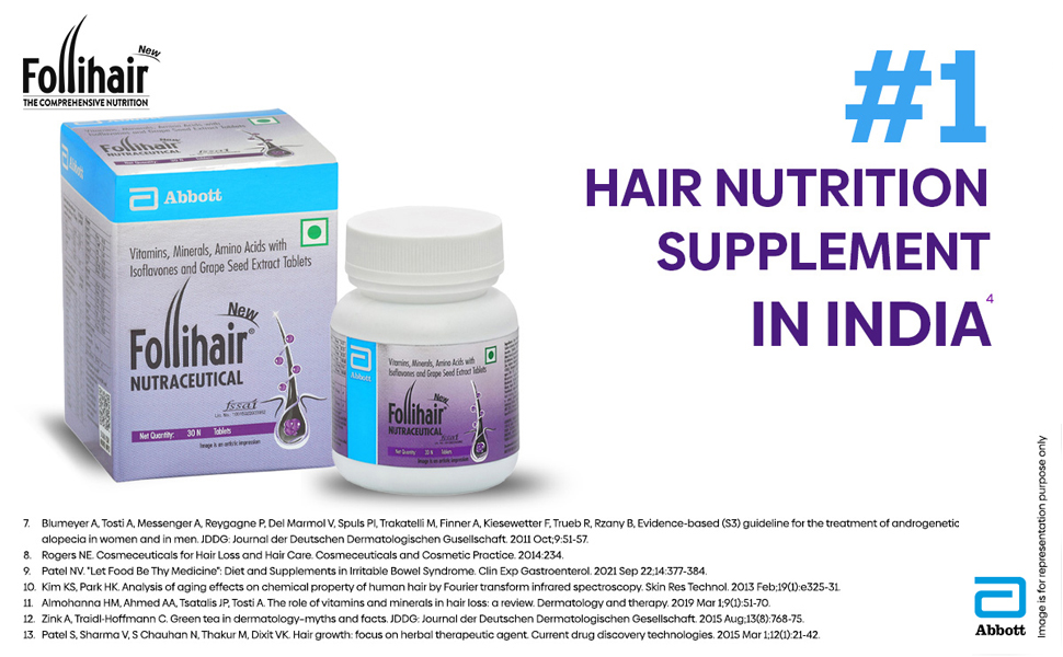Follihair New By Abbott Helps Nourish & Strengthen Hair Follicles Tablet, Amino Acids, Vitamins, Minerals & Natural Extracts Twin Pack (30 X 2), 1 count, 30 capsules