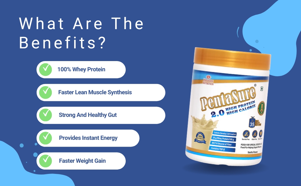 PENTASURE 2.0 High Protein High Calorie | Lean Mass Gainer Powder | Weight Gain Supplement with Vitamin & Mineral | Vanilla flavor - 400g | 34.7g Protein per 100g