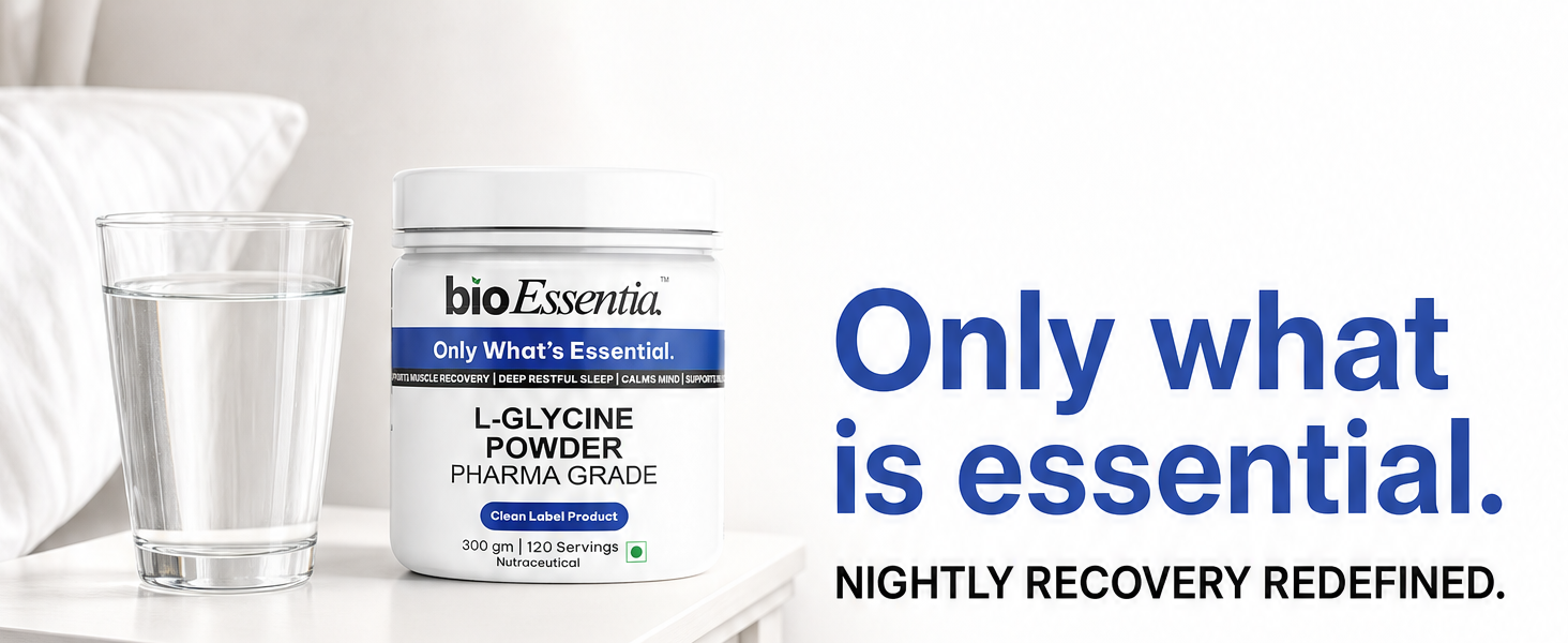 BioEssentia L Glycine Powder | Pharma Grade L-Glycine | Deep Sleep & Recovery Support | 100% Pure| No Fillers, No Sweeteners, No Flavours | 300g (120 Servings) | COA Avaliable