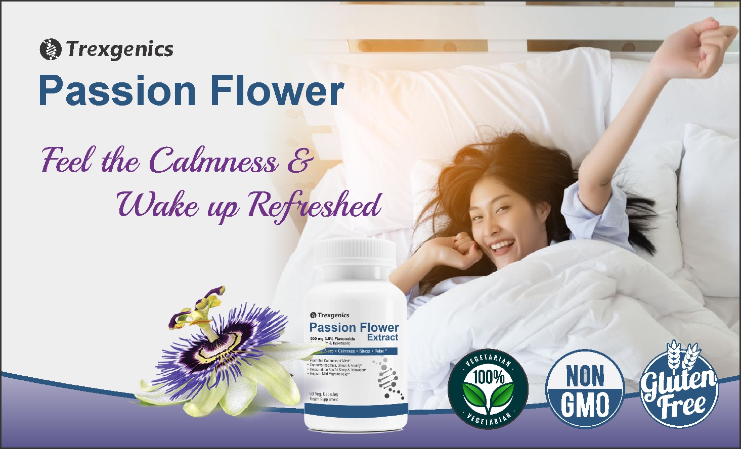 Trexgenics PASSION FLOWER (3.5% Flavonoids as Vitexin/Isovitexin) 500mg Natural Sleep, Calmness, Stress, Relax (60 Vcaps) (1)