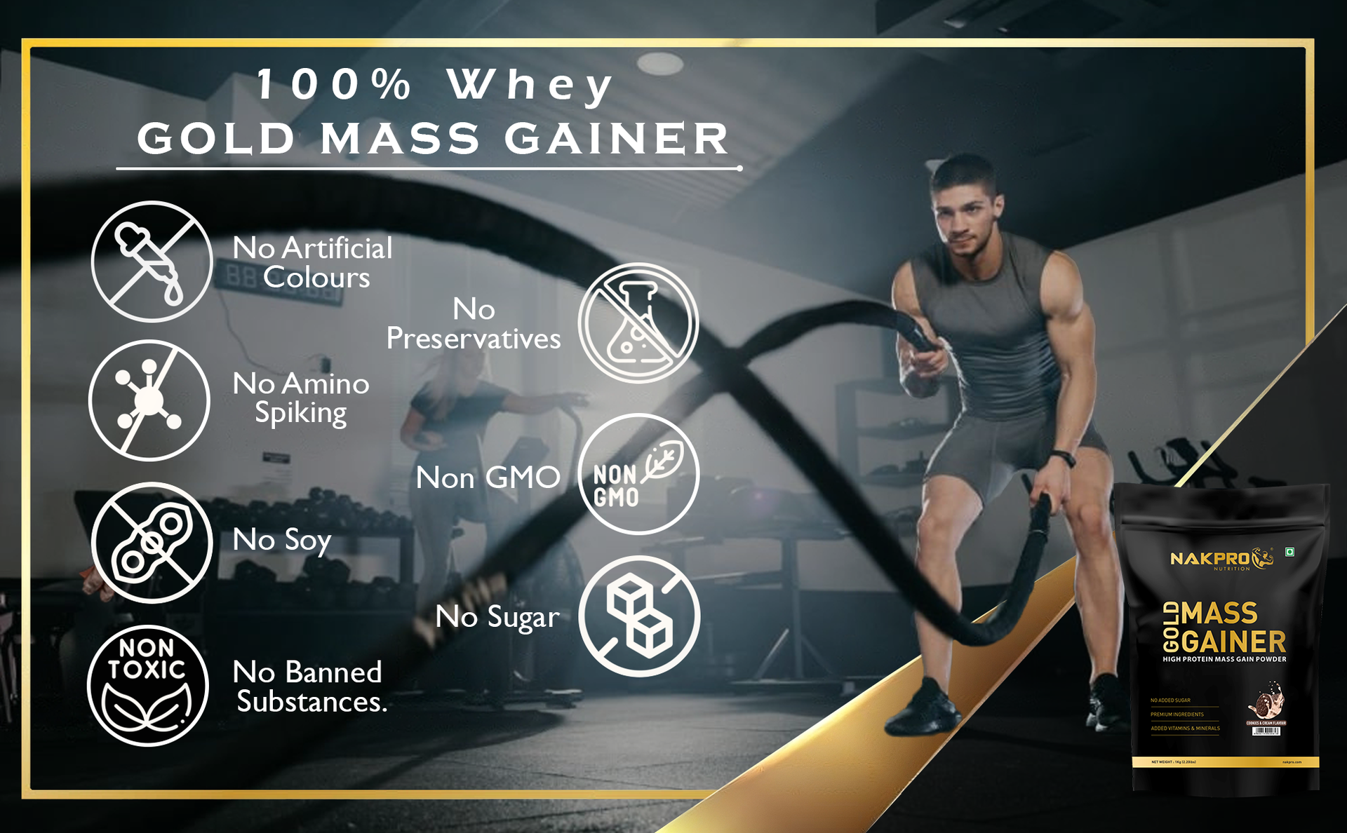 Nakpro Gold Mass Gainer Powder 1 Kg, Double Rich Chocolate| Lean Muscle Whey Protein Mass Gainer | 21g Protein, 68g Carb, 372 Calories Per Scoop for Muscle Support & Muscle Mass Gain