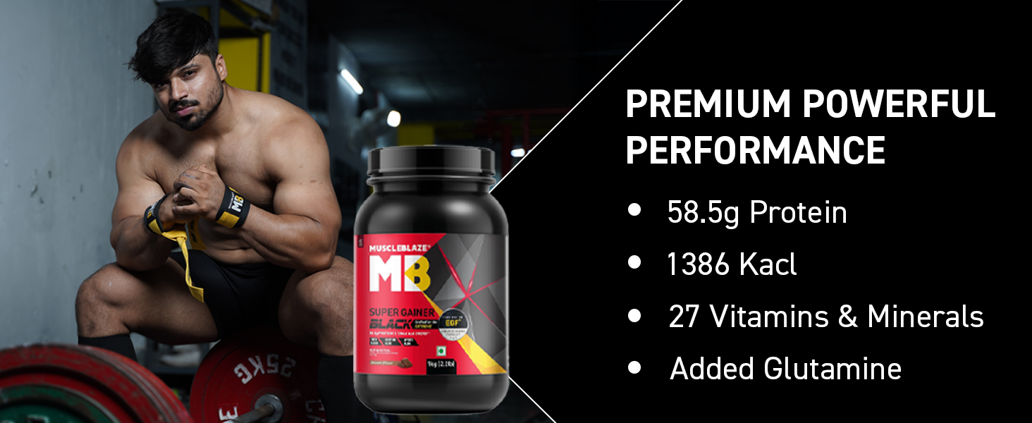 MuscleBlaze Super Gainer Black, Chocolate, 1kg (2.2lbs)