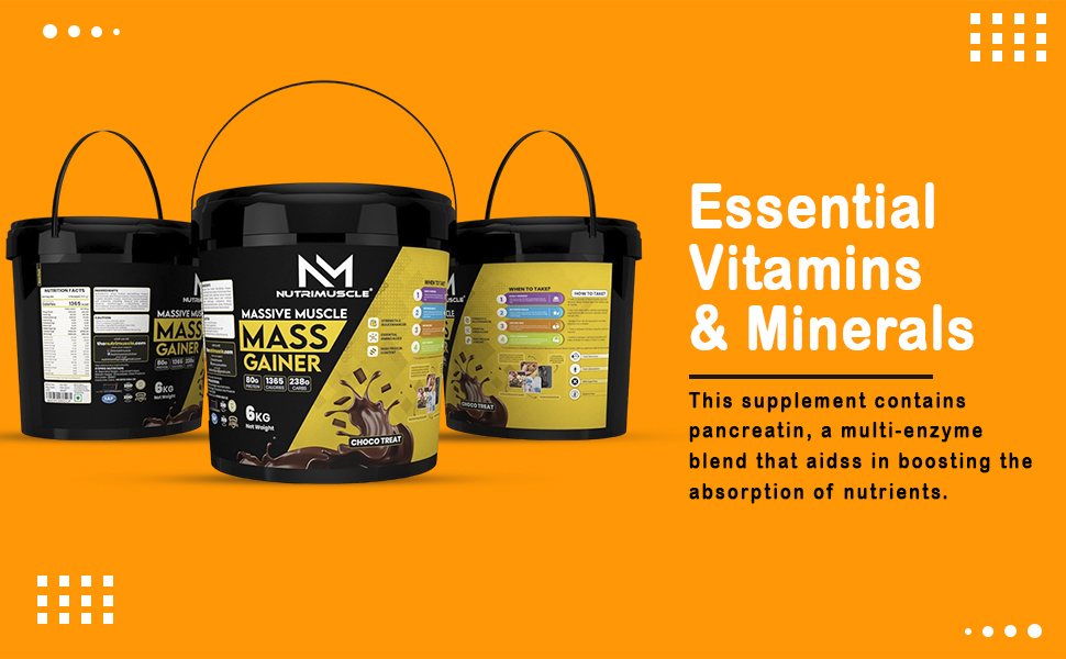 Nutrimuscle Massive Muscle Mass Gainer – 6 Kg | Chocolate Flavour | High Protein Gainer with Whey Protein, Creatine Monohydrate, BCAA & Digestive Enzymes for Mass, Muscle, Power & Strength | For Men & Women