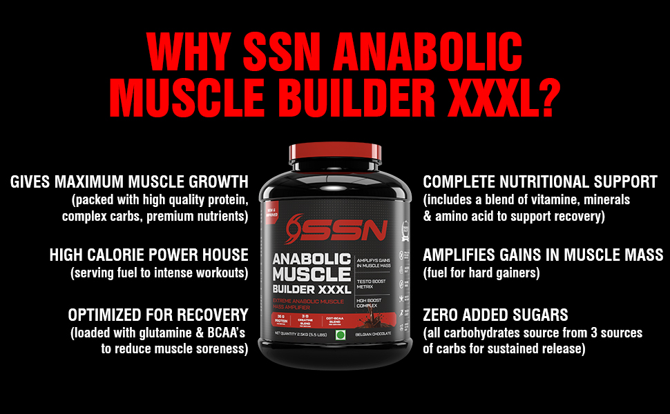 Anabolic Muscle Builder Xxxl, 2.5Kg (5.5 Lbs), Chocolate, Extreme Anabolic Muscle Mass Gainer, 36G Of Protein And 738 Kacl Per Serving Accelerate Post Workout Recovery, Powder