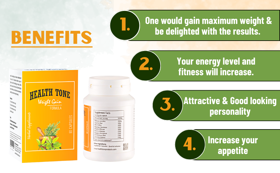 Health Tone Ayurvedic Weight Gain Capsule 90 Capsules (100 G),1 Count