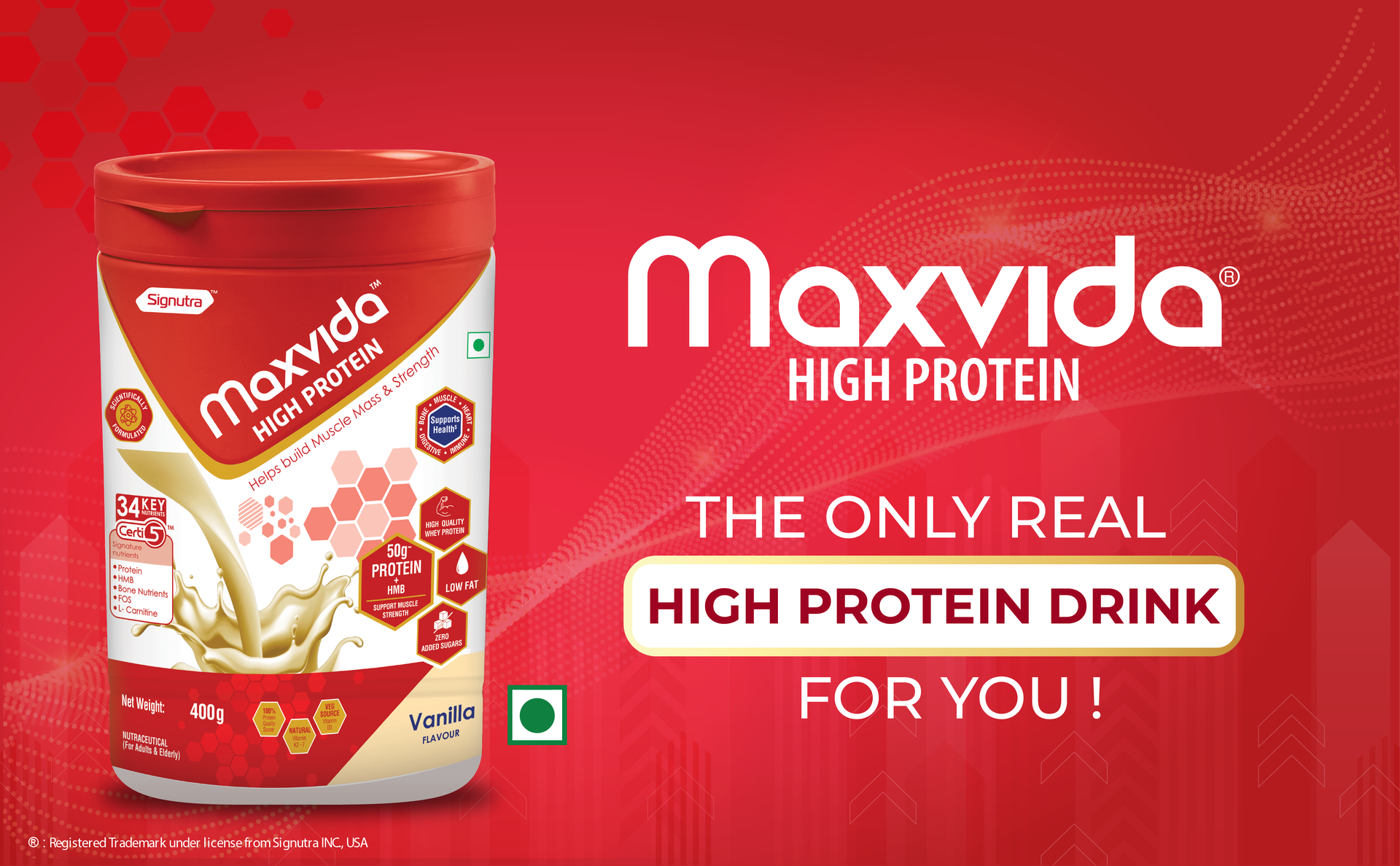 Maxvida High Protein to help build Muscle mass and strength in Adults & Elderly (400g, Vanilla Flavored)