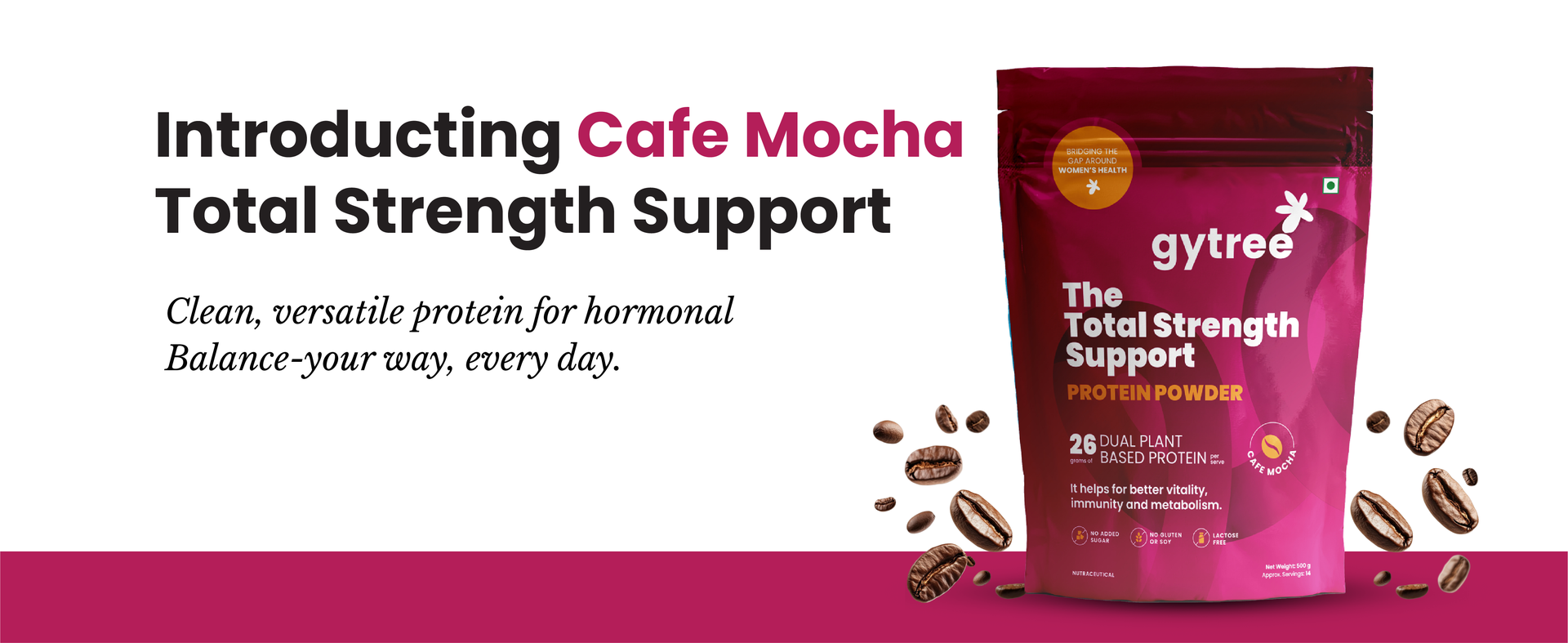 Gytree Plant Protein Powder For Women | Vegan Dual Plant-Based Protein | 26 gram per serving of Pea & Brown Rice Protein | Plant Protein for Women (Cafe Mocha, 500g)