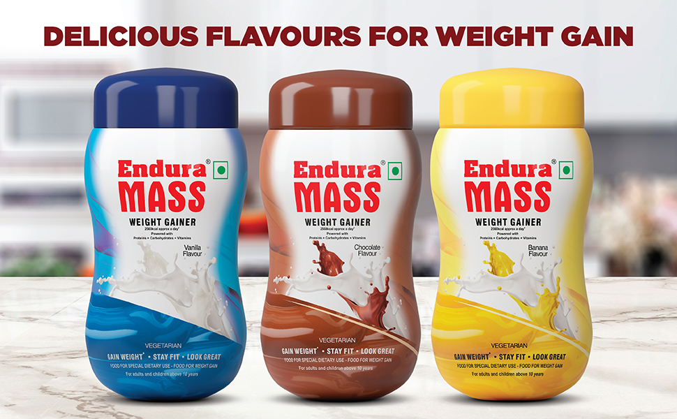Endura Mass Weight Gainer 1000 g Vanilla Flavour | Unique blend of 3 sources of protein, carbs, vitamins & essential minerals | Ideal for Children above 10 years, men, women & athletes.